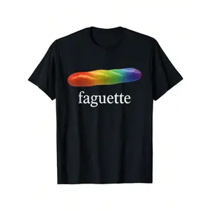 Rainbow Baguette Pride Graphic T-Shirt, Colorful LGBTQ+ Slogan Print Casual Crew Neck Tee, 100% Cotton Daily Wear, Perfect Gift for Pride Month & LGBTQ+ CommunityMother's Day and Father's Day gifts