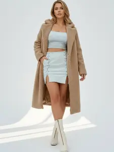 Women's Teddy Faux Fur Coat, Elegant Casual Long Sleeve Lapel Jacket, Fall Winter Outerwear, Daily Wear Fashionable Women's Clothing, Womenswear