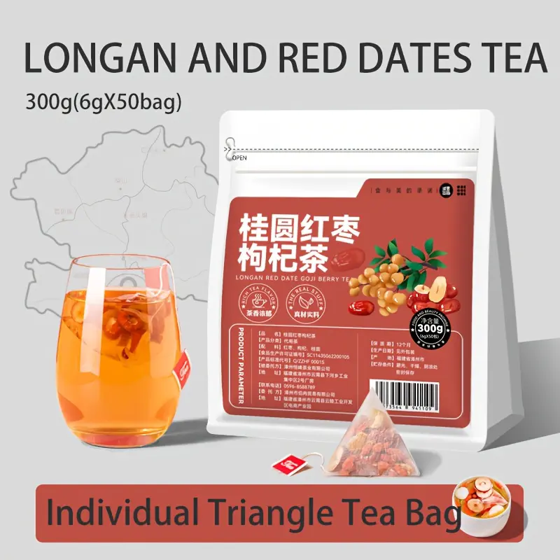 Longan, Wolfberry And Red Dates Tea, 50 Packs/300g Health Herbal Tea, Hot Tea In Winter, Gift For Tea Lovers, Goddess Combination Tea Beverage Natural