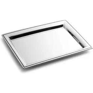 Royalty Art Fancy Serving Tray, 16” x 9.5”, Polished Silver Stainless Steel, Elegant Home Decor for Appetizers, Hor Dourves, Wine, and Event Hosting, Engraved Black Line