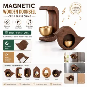 Magnetic Wooden Wind Chime Doorbell, Cute Dopamine Shopkeeper Entry Bell with Brass Chime, Walnut/Beech Wood Door Opening Reminder, No-Drill Magnetic Decor for Home, Refrigerator, Garden, Cafe, Restaurant, Housewarming Gift