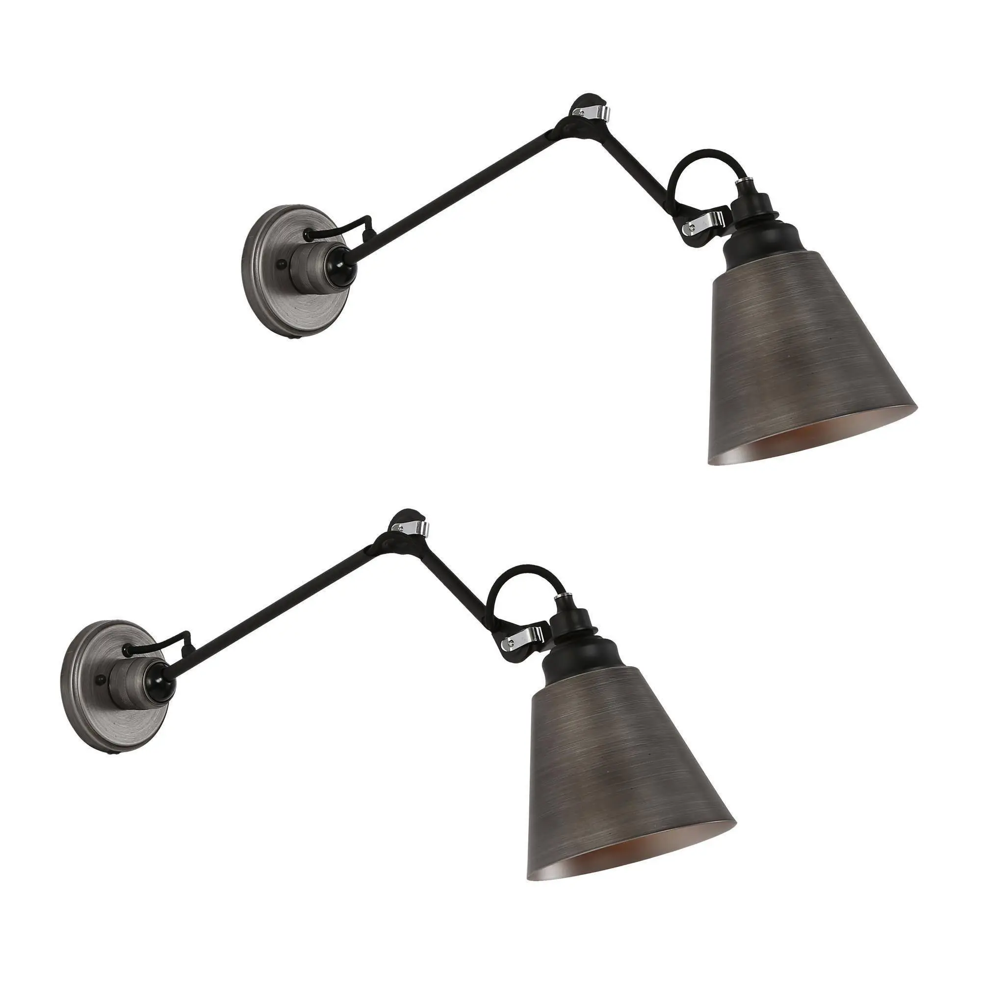 Ksana Swing Arm Wall Sconce, Black Adjustable Hardwired Wall Lights Set of 2
