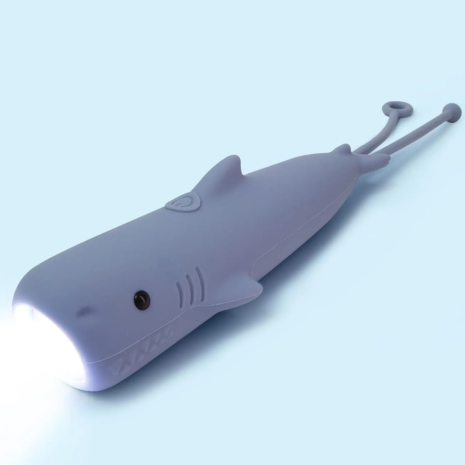 Cute Soft Shark Silicone Flashlight - Dimmable, Rechargeable, Portable Unisex Kids Light with Lanyard, Compact Hanging Strap for Camping, Hiking Emergencies, Added Protection