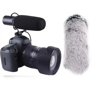 3.5mm Cardioid Condenser Interview Microphone with Windscreen Muff for DSLR Camera Nikon Canon Sony Mirrorless Camera DV Camcorder