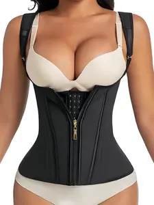 1 Count Women's Solid Color Shapewear Top, Fajas, Belly Reducing Girdle, Tummy Control Shaper Corset, Adjustable Hook Eye Closure Zipper Vest, Colombian Shapewear, Ladies Shapewear for All Seasons, Tight-Fitting Underwear, Suitable For Daily Wear