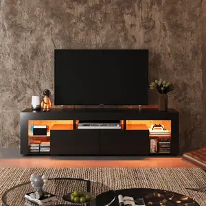 TV Stand 63 Inch Entertainment Center Modern TV Console With 2 Drawers LED Lights For 60 To 70 Inch TVs Sleek Design Ample Storage Space Robust Build