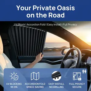 Car Window Curtains – Full Blackout Privacy Shade for Baby, UV Blocking Sunshade, Clip-in Door Frame Install, Foldable Accordion Car Curtain, Easy No Drilling, Fits SUV Sedan