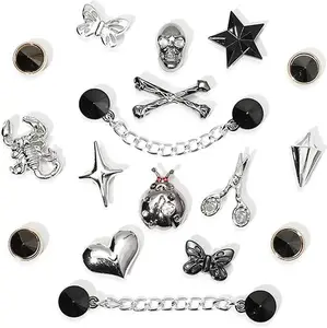 Gothic Shoe Charms for Clogs, Edgy Punk Metal Style Charms with Chains for Women Men DIY Accessories