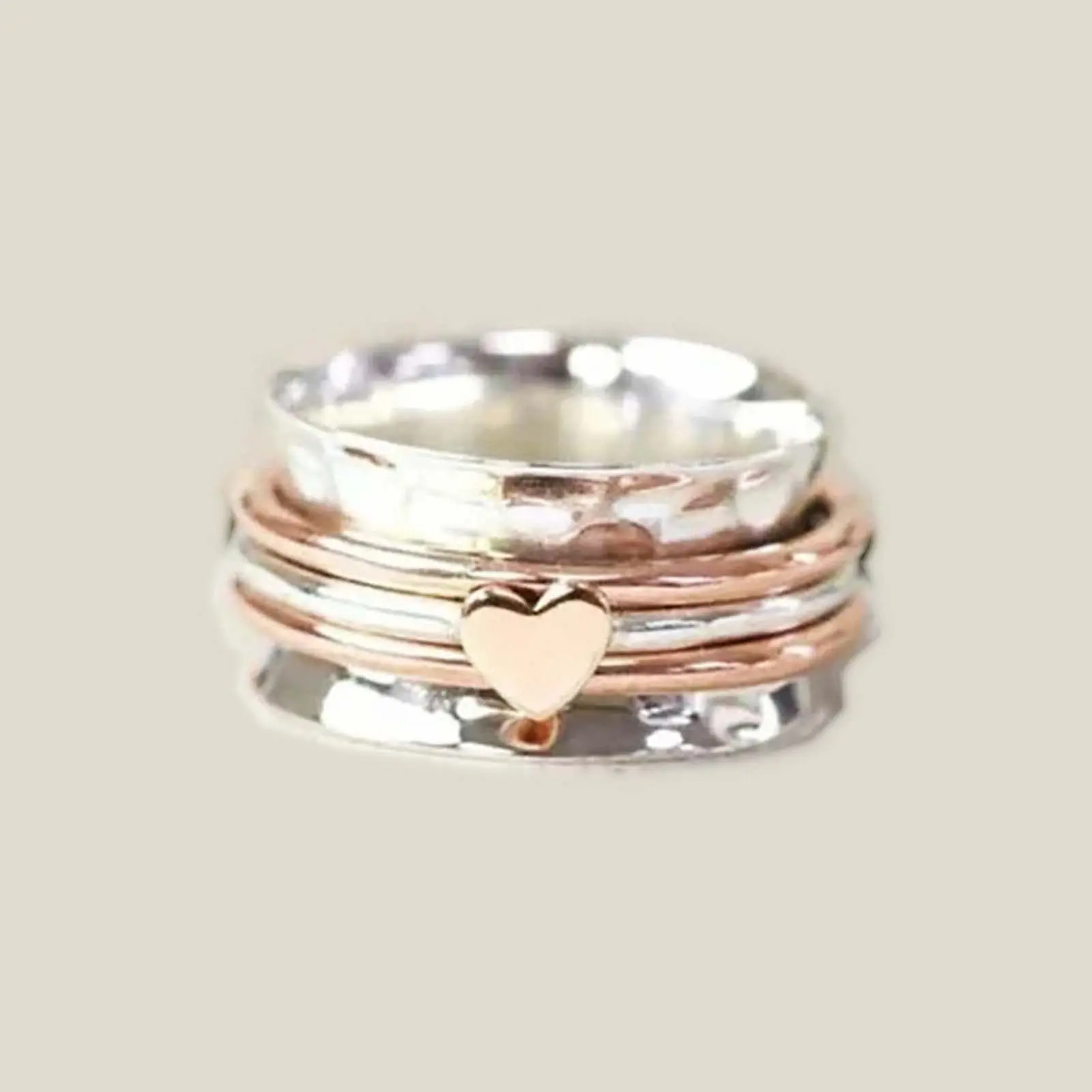 2-Tone Heart Shaped Artificial Gemstone Ring, Daily Versatile Temperament Niche Personality Design Fashion Jewelry Accessory, Heart Shaped Ring, Two Tone Ring
