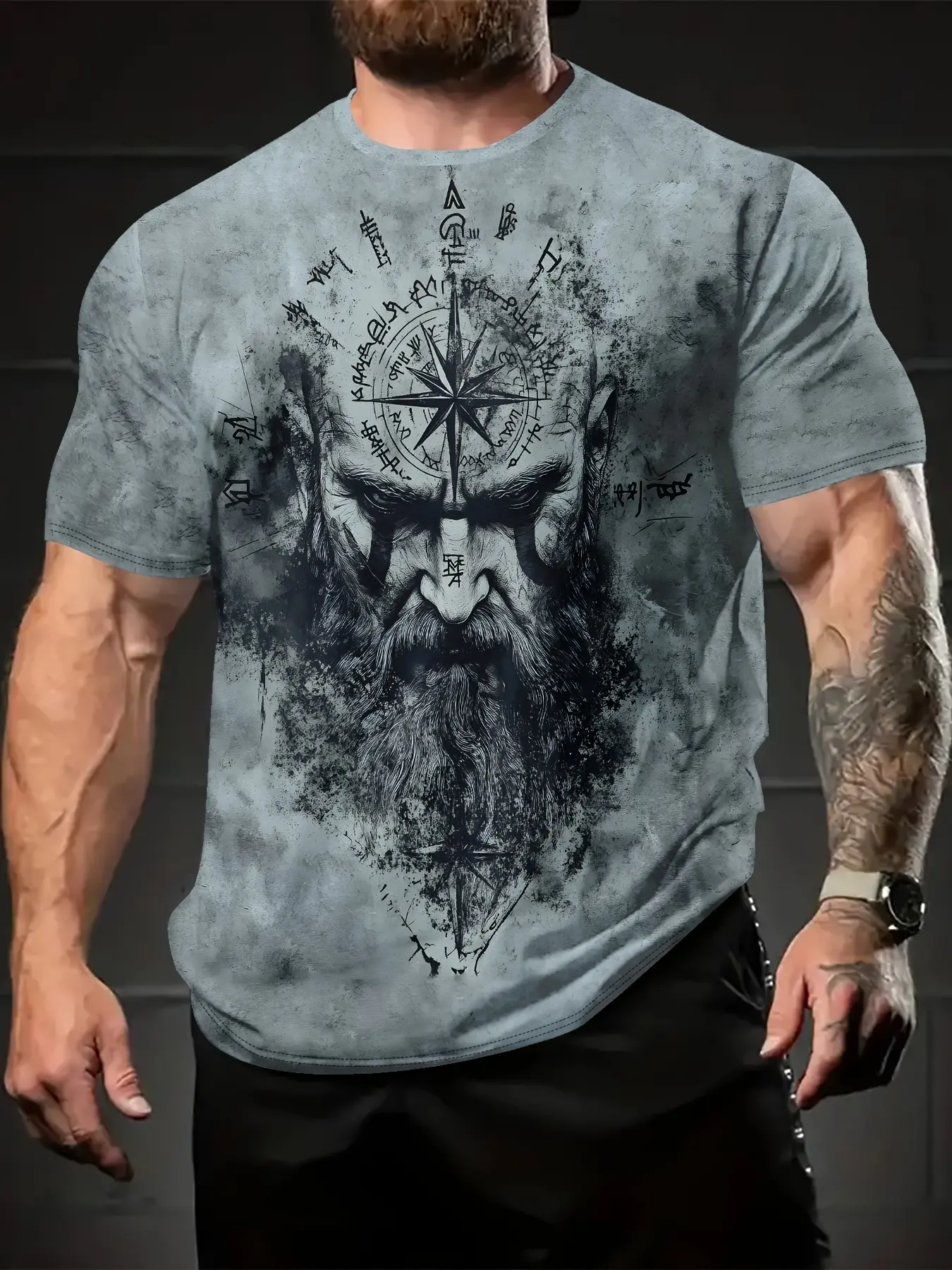 Viking Odin Gym T-shirt Vegvisir Compass Norse Mythology Bodybuilding Fitness Tee Active Tops Workout Top Workout Activewear