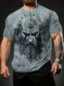Viking Odin Gym T-shirt Vegvisir Compass Norse Mythology Bodybuilding Fitness Tee Active Tops Workout Top Workout Activewear