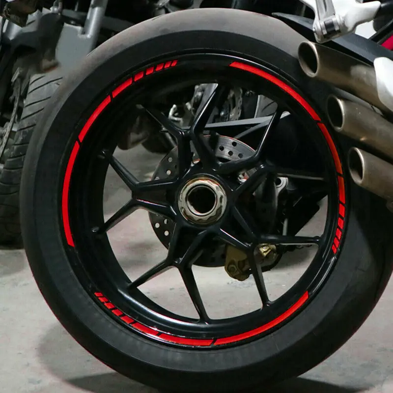 2026 New 16Pc Motorcycle Bike Car Tire Reflective Stickers Cool Styling Tyre Rim Trim Decal Strip Tape Red Blue Waterproof Exterior Parts For your Cars