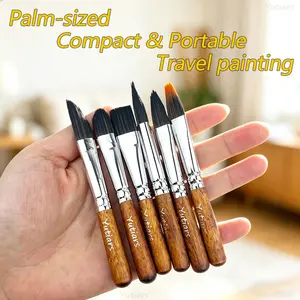 Yutiars 6-piece Travel Size Artist Painting Brushes with Organizer Pen Bag Watercolor Gouache Fine Sketching DIY Art Coloring Kit