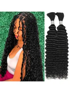 Human Braiding Hair for Boho Braids 100g Deep Wave Bulk Human Hair for Braiding No Weft Wet and Wavy Curly Human Hair Extensions 2 Bundles/Pack Natural Color Human Hair Textured