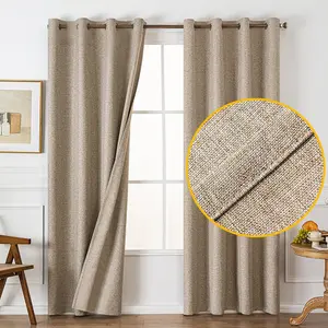 1pc Double-Sided Solid Linen Texture Curtain Fabric, Fashionable Trendy Hole Drapery, Casual Style, Window Curtain, Room Decor Curtain, No Ca Prop 65 Warning