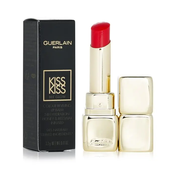 Guerlain KissKiss Bee Glow Tinted Lip Balm with Shea & Hyaluronic Acid, Lip Treatment for Glowup - #775 Poppy Glow, 3.2g/0.11oz, Smoothing
