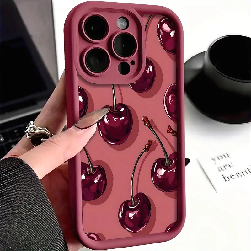 Creative graffiti cherry pattern phone cases for iPhone 16 15 14 13 12 11 Promax anti-fall and durable  beautiful and gorgeous