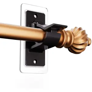 Black Rod Brackets Holders No Drilling, (2 Pack) Self Adhesive Heavy Duty Hooks, Universal Plastic Adjustable Curtain Hangers Support up to 20lbs