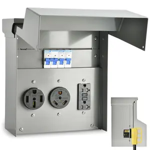 RV Electrical Panel, Temporary Power RV Outlet Box with 20 30 50 Amp Receptacle, Weatherproof RV Electrical Power Outlet Power for Hookup Camper Travel Trailer Motorhome