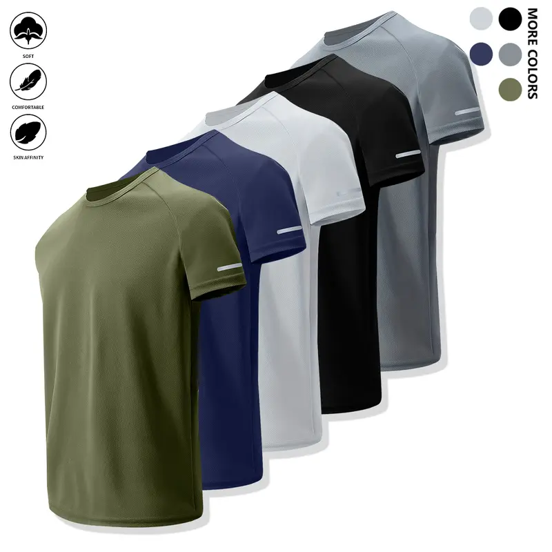 Men's 5-Piece Fitted Slim Short-Sleeve T-Shirts, Quick-Dry Cooling Breathable Athletic Activewear, Gym & Daily Casual Tops