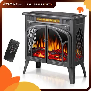 【Fall Deals For You】Electric Fireplace Stove Heater, 3D Infrared Fireplace, 5100BTU MAX 1500W, All-Metal Design, Adjustable Brightness, Portable, Overheating Protection,Remote,Timer,ETL Certified