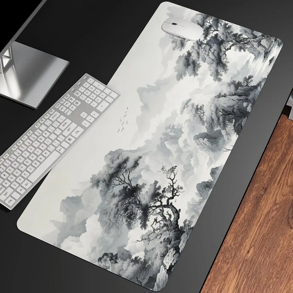 Chinese Ink Painting Pattern Mouse Pad, Rectangle Gaming Mouse Pad, Office Desktop Computer Laptop Mouse Pad for Home Office Game Room, Desk Accessori