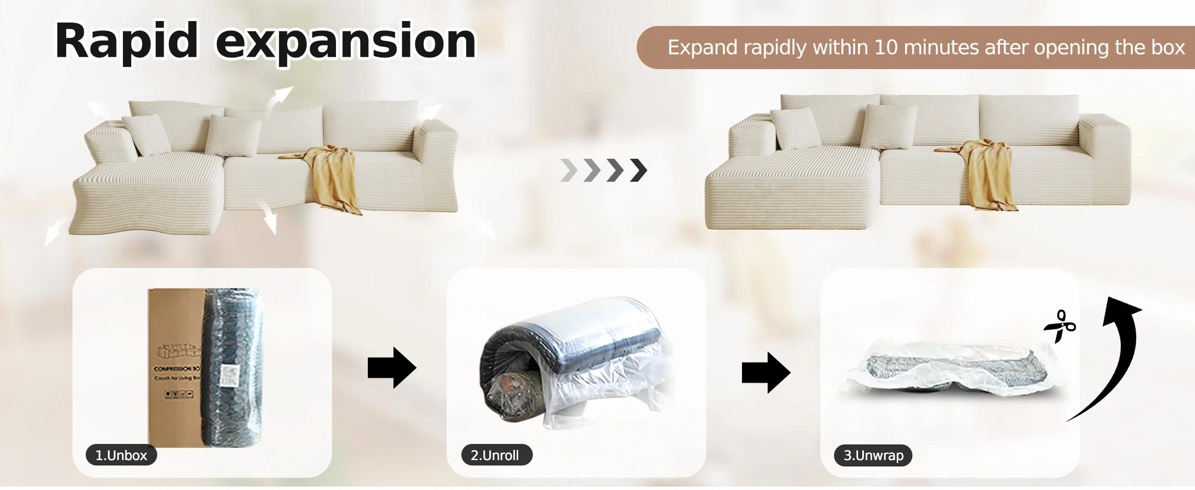 108” Modular Sectional Cloud Sofa For Living Room Modern Minimalist Couch With L-shaped Chaise Upholstered Corduroy Couch , Deep Seat, No Assembly Required