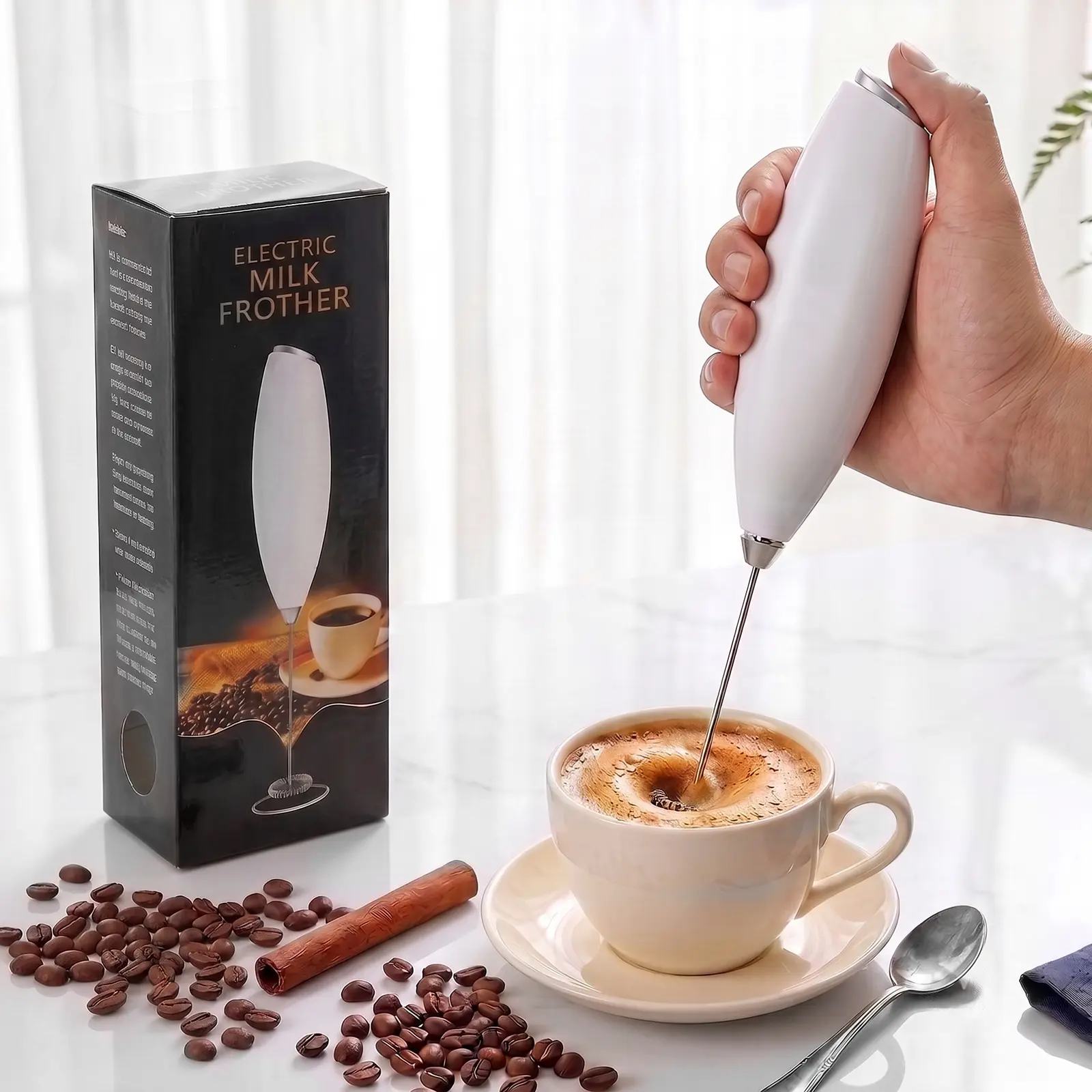 Electric Coffee Blender Whisk Drink Mixer, Handheld Milk Frother Whisk Drink Mixer, Mini Foam Maker for Lattes, Cappuccino, Matcha, Hot Chocolate & More