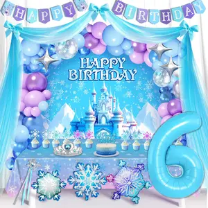 Frozen 6th Birthday Party Kit Snow Balloon Garland with Snowflakes, Banner, Tulle & Princess Decor