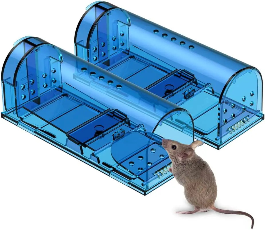 2-Pack Compact Blue-Tinted Cost-Effective No-Kill Mouse Traps - Hassle-Free Reusable Catch-and-Release Rodent Traps with High-Precision Weight-Triggered Lever, Safe for Children & Pets, Ideal for Indoors, Kitchen