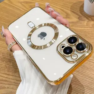 Luxury Wireless Charge Magsafe Phone Case For iPhone 15 14 13 12 11 16 17 Pro Max Plus Air Transparent Magnetic Bumper Cover
