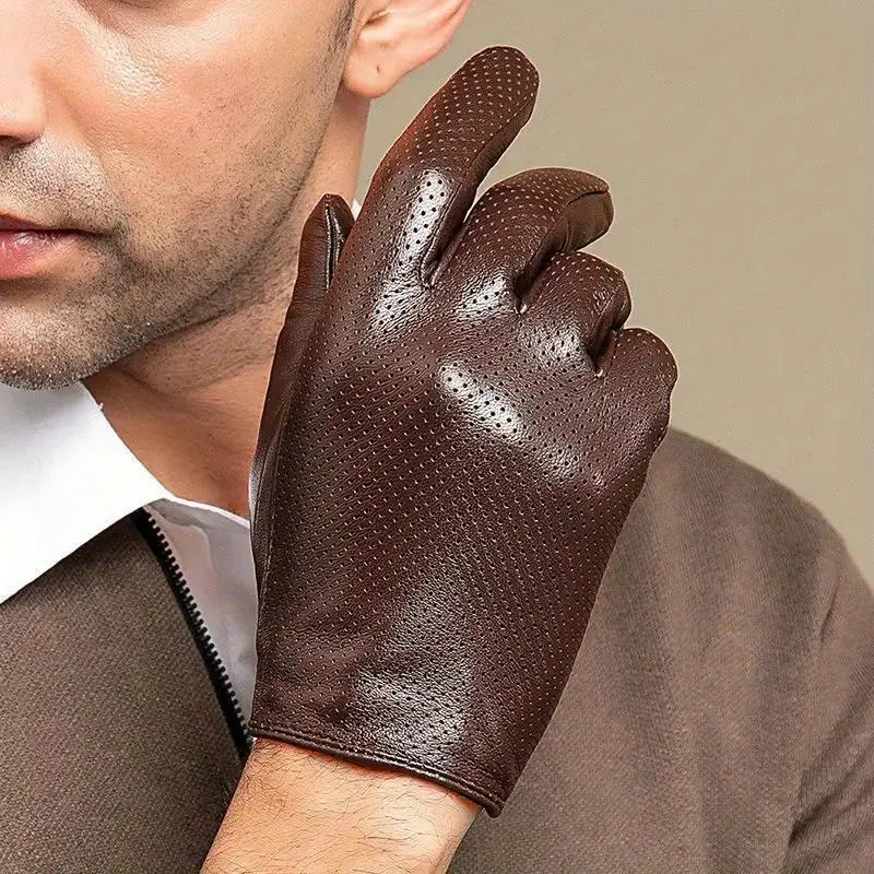 [Sheepskin Leather Gloves] Top Layer Sheepskin Leather Gloves - Men's And Women's - Breathable Hollow Design, Ideal for Driving And Riding