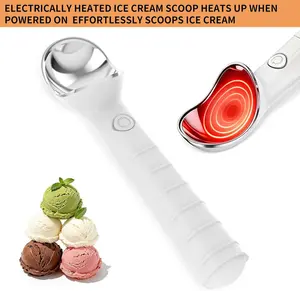 Stainless Steel Heated Ice Cream Scoop - Electric Steel Kitchen Utensils for Hard Ice Cream, Handheld Rechargeable with 158°F Heating, Easy-to-Clean Kitchenware, Ideal Summer Gift for Mothers