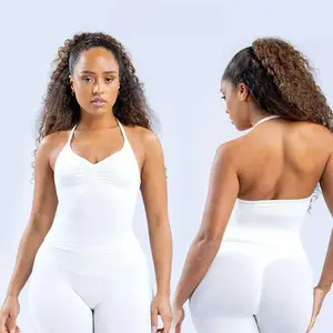 Df~ Impact Longline Strappy Top & Leggings Set Women Seamless Yoga Set Fitness Clothing Scrunch Bum Gym Legging Padded Tank Top Workout Outfits Sportswear Athletic ComfortYoga clothes, 0-degree comfort, skin-friendly