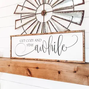 Get Cozy And Stay Awhile Sign, Living Room Wall Decor, Housewarming Gift, Family Room Wall Art, Farmhouse Style Boho Decor