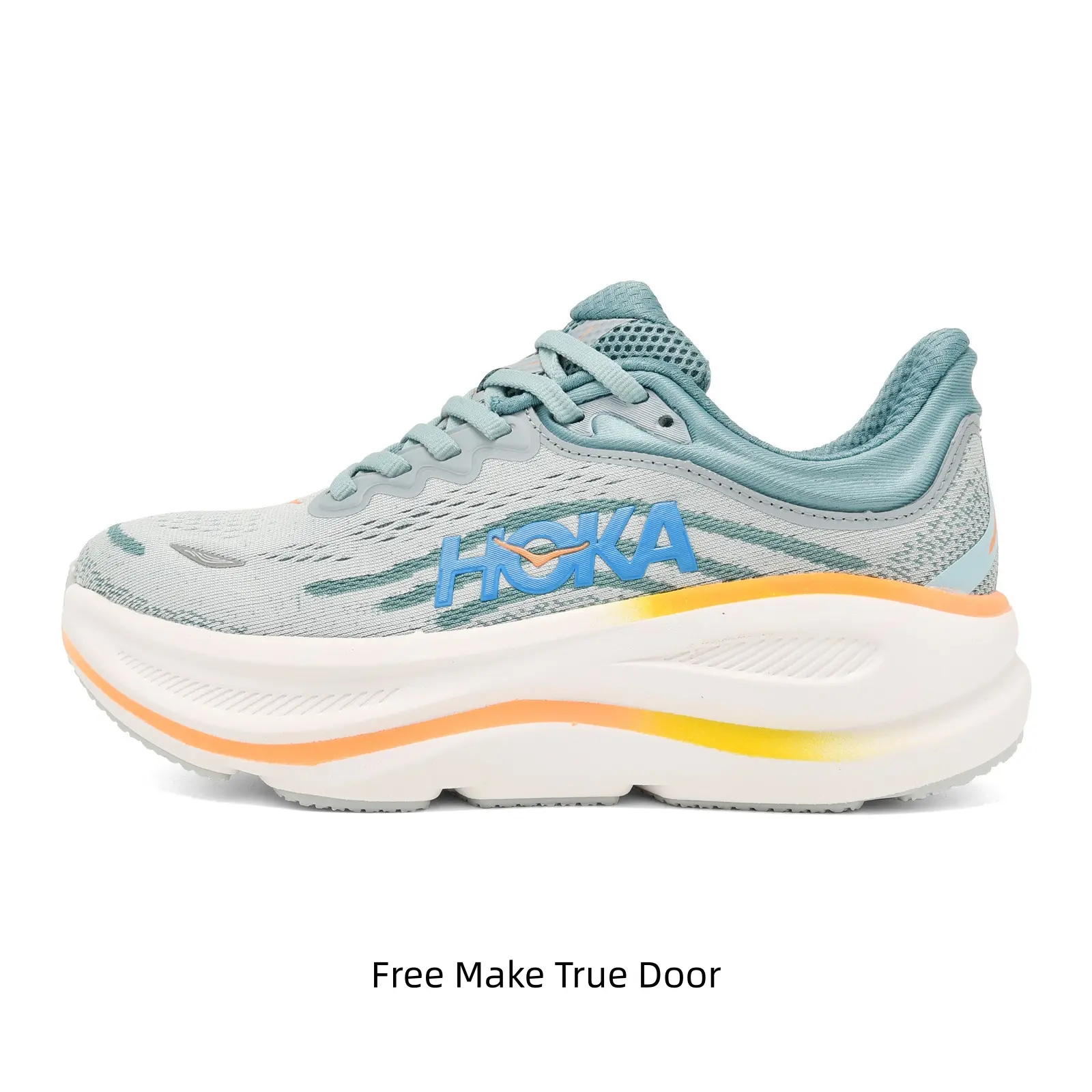 Light Lake Blue Orange Yellow Gradient Mesh Integrated Wave Cloud Cushioned Running Shoes Unisex Wide Toe Box Off White Non Slip Rubber Outsole Long Distance Athletic Trainers