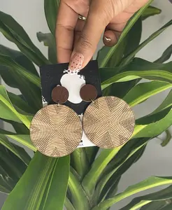 Nina Jewelries Enku Meda Circles Earrings Handcrafted Wood Art with Spiral Engravings Lightweight Brown Finish Nickel-Free Hooks for Sensitive Ears