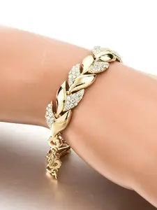 Leaf Design Bracelet, Fashionable Rhinestone Decorated Bracelet for Women & Girls, Elegant All-match Fashion Accessories for Daily Wear