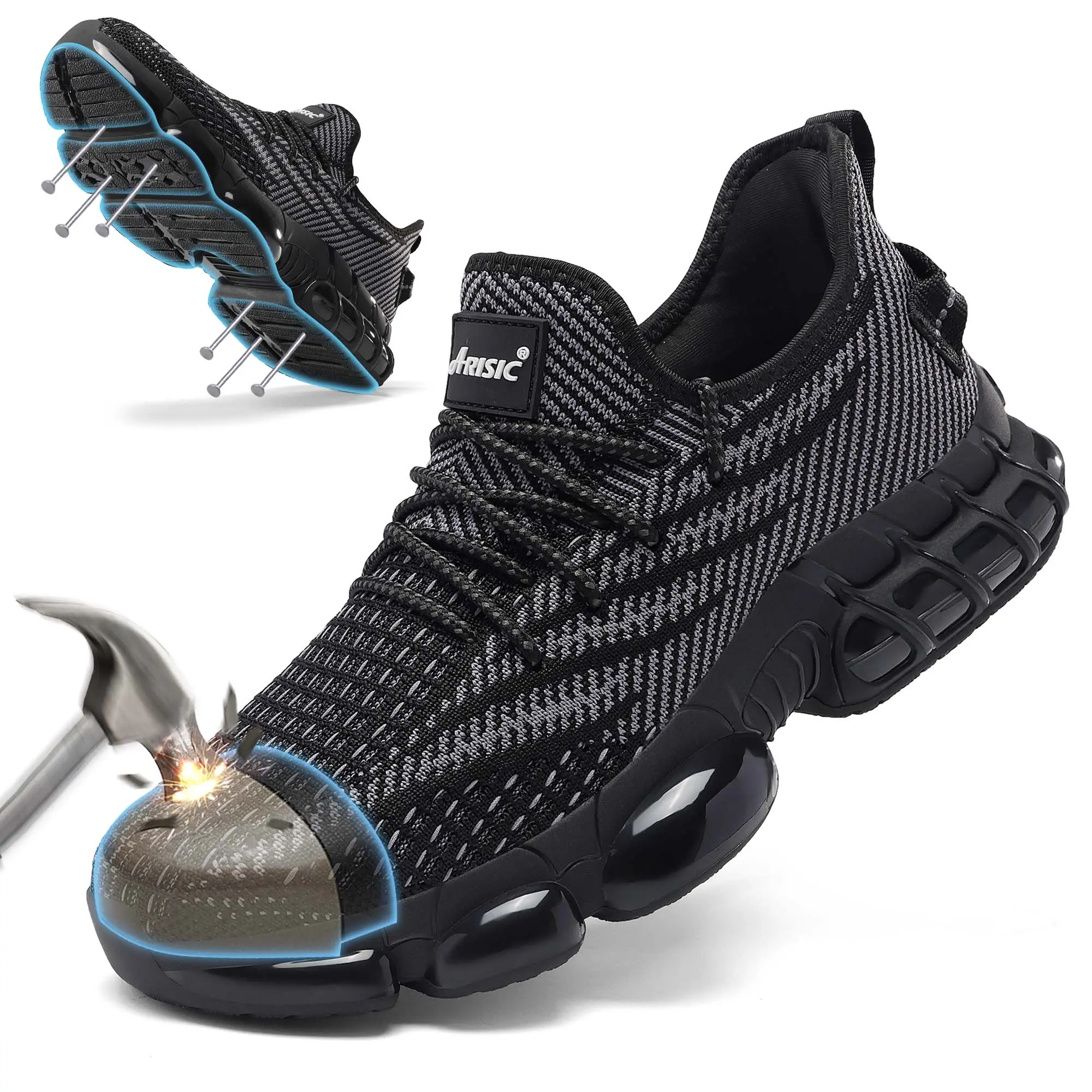 Steel Toe Shoes for Men Women Composite Toe Shoes Indestructible Safety Shoes Lightweight Steel Toe Sneakers Slip Resistant Puncture Proof Air Cushion Breathable Industry Construction Work Shoes