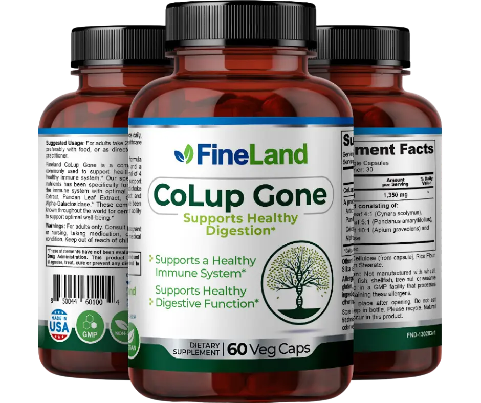FineLand COLUP GONE Digestion, Immune System Support, Digestive Enzymes, Colon Support, Intestinal, Inflammation, 60 Capsules, 30 Servings gut  health  supplement
