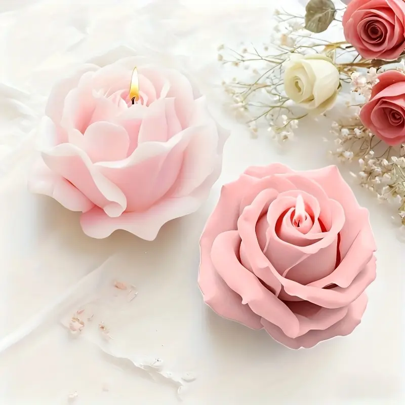 2-piece candle mold set, romantic 3D rose silicone candle mold - reusable flower shaped mold, suitable for making aromatherapy wax, Scented Wax Melts, handmade soap, resin, Soap Making Supplies - birthday, Valentine's Day, wedding, Christmas gifts