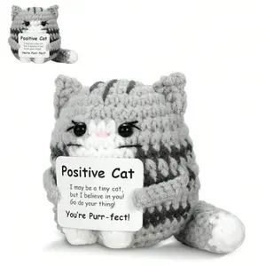 Positive Crochet Cat Mini Animal Emotional Cheer Up Support Gifts, Funny Crochet Mini Handmade Cat for Women Men Friends Mom Daughter Son, Plush Duck Shark Penguin Decorative Ornaments, Birthday Christmas Decor Graduation Gifts, Crochet Figure