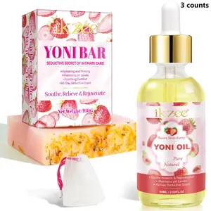 Ikzee Women's Intimate Hygiene Set, Strawberry Scented Oil & Soap Combo, Ph Balance Moisturizing Body Wash Kit for Daily Use, Feminine Hygiene Products
