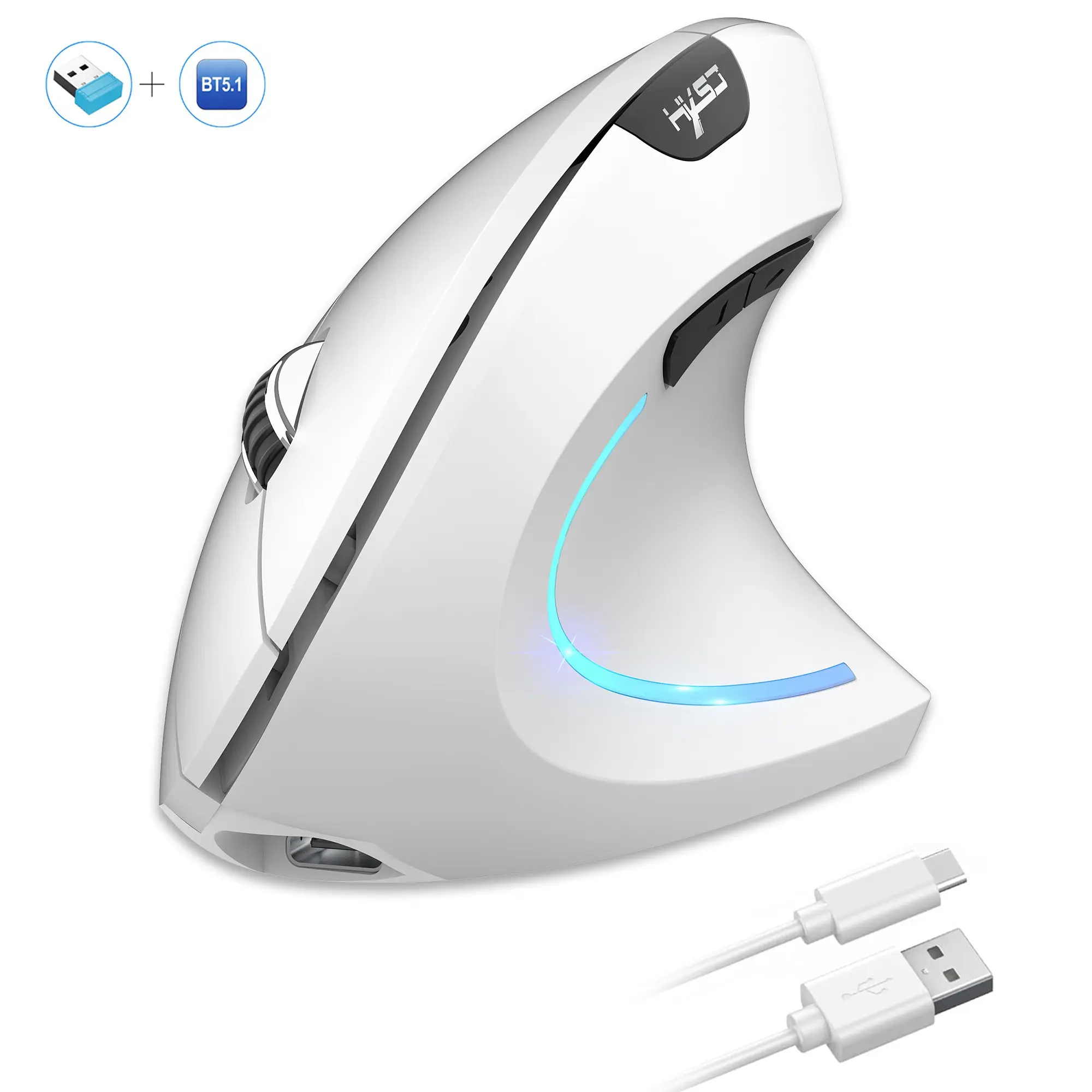 Ergonomic Vertical PC Mouse Dual Mode Wireless Rechargeable 600 mah Optical Sensor for Office & Home Use, Right Hand Design, Computer Peripherals, Wireless Rechargeable Mice