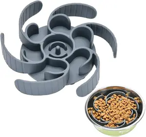 Slow Feeder Dog Bowls Insert Third Generation Upgraded Super Firm Eating Bowl Cuttable for Large Breed & Medium Small Size Compatible with Regular Elevated Metal Glass Dog Bowl Gray