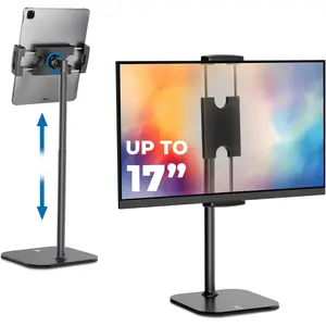 Height Adjustable iPad Stand for Desk, Tablet Holder, 17" Portable Monitor Stand| Aluminum Alloy Telescoping Tablet Tripod for All iPad, Pro, Air, Mini & Kindle (Night Black)
