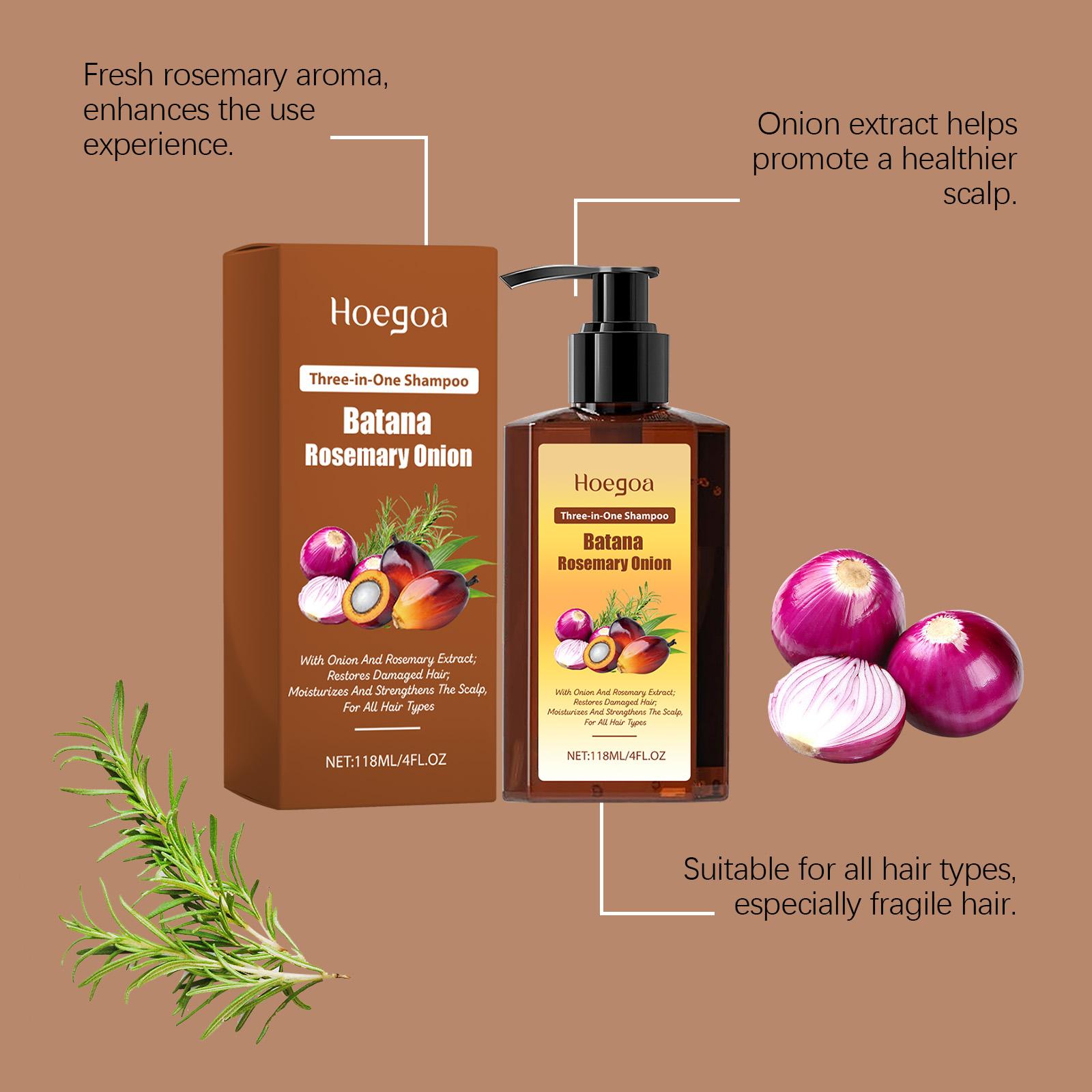 Hoegoa 3-in-1 Nourishing Hair Shampoo with Batana Rosemary Onion for Cleansing Nourishing Moisturizing and Softening Hair 118ml