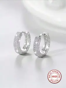 S925 Sterling Silver Sparkling Zircon Hoop Earrings, Stylish and Luxurious Fashion Earrings in Gold, Silver and Black, Perfect for Parties and Daily Wear, Ideal Christmas Gift