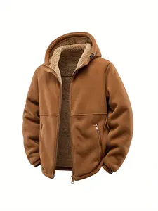 Men's Fleece Lined Hooded Jacket - Casual Zip-Up Winter Coat with Pockets, Warm Thick Inner Lining