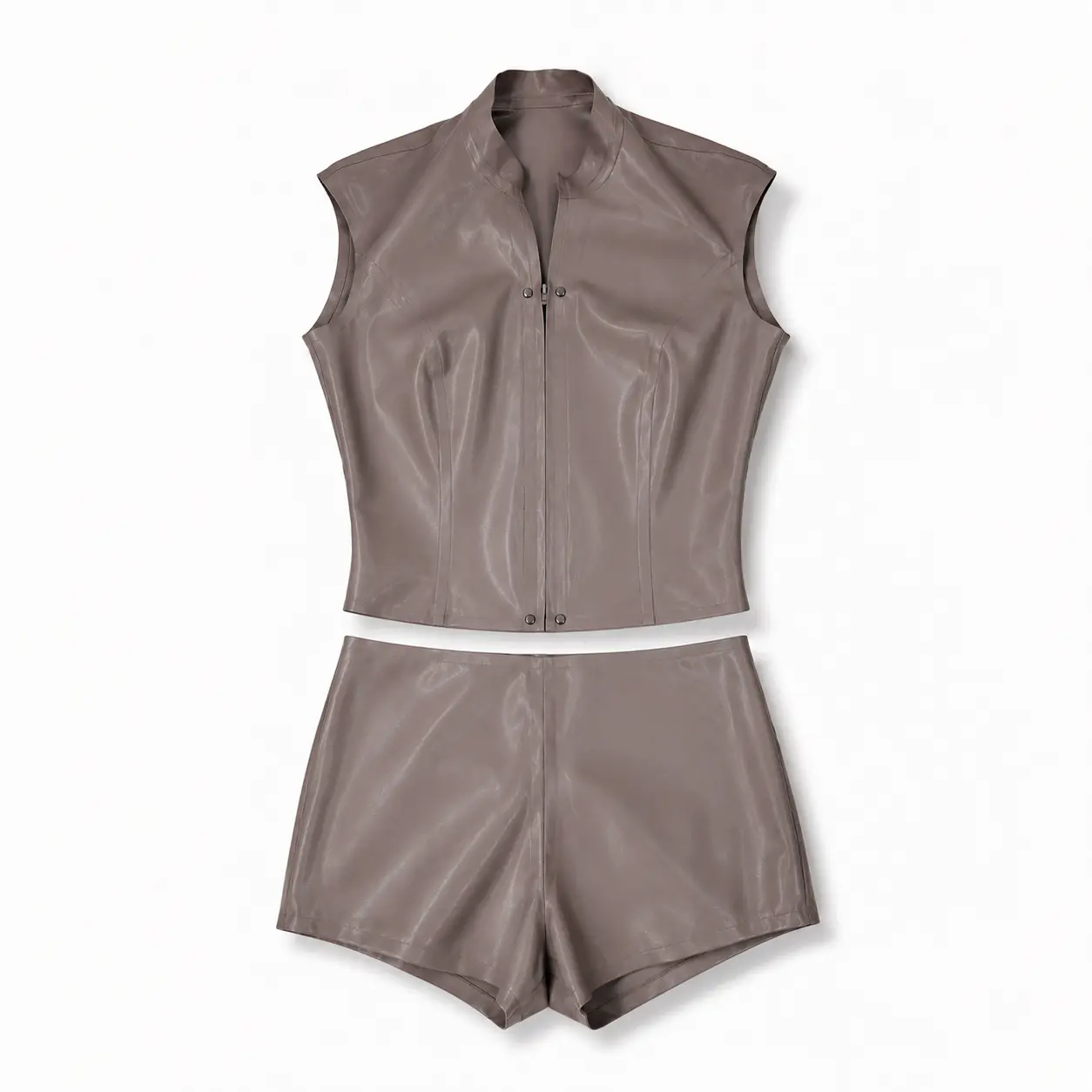 Eco-Friendly Natural Latex Clothing Set - Handmade Shorts and Sleeveless Latex Top with Front-Zip, Premium Glossy Latex Fashion Outfit, Stylish Bodycon Wear Yoga Outfit Set Womenswear